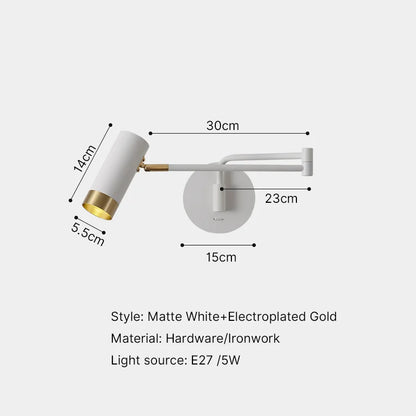 Modern Plug-In Swing Arm Wall Sconce, Rotating Folding LED, AC Powered, Warm White, Black or White for Bedroom - product view 2