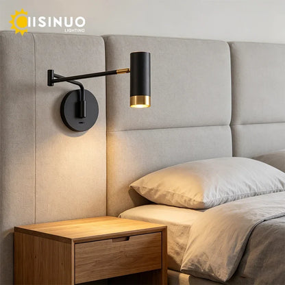 Modern Plug-In Swing Arm Wall Sconce, Rotating Folding LED, AC Powered, Warm White, Black or White for Bedroom - product view 3