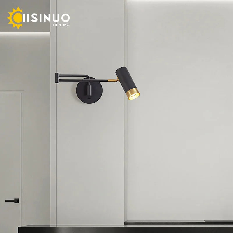 Modern Plug-In Swing Arm Wall Sconce, Rotating Folding LED, AC Powered, Warm White, Black or White for Bedroom - product view 4