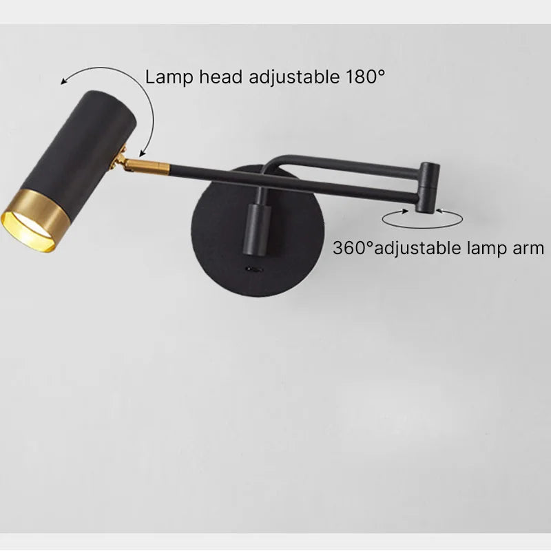 Modern Plug-In Swing Arm Wall Sconce, Rotating Folding LED, AC Powered, Warm White, Black or White for Bedroom - product view 6