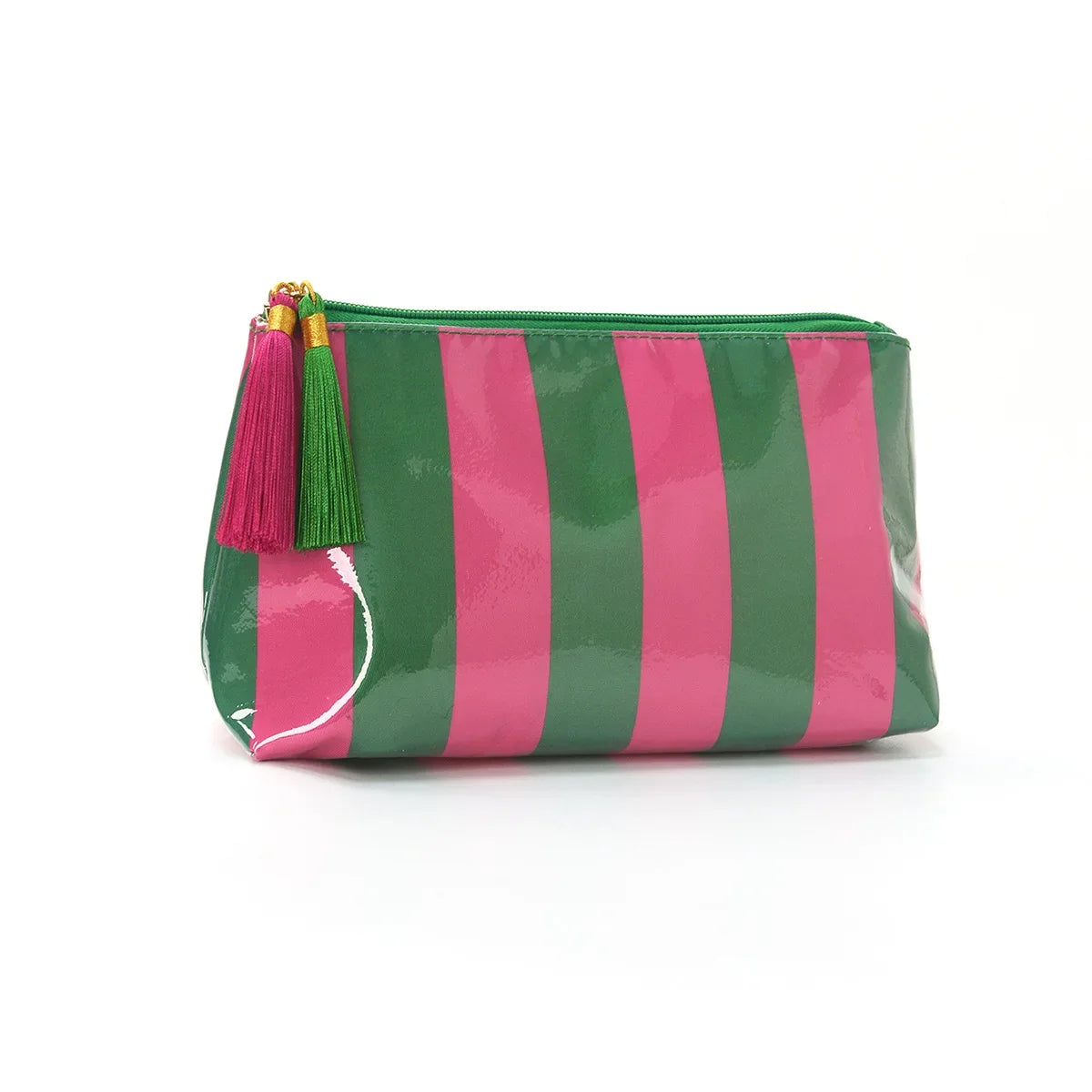 Striped Toiletry Bag, Fringe and Zipper Waterproof Travel Cosmetic Case for Makeup and Brushes, 8 Color Options - product view 1