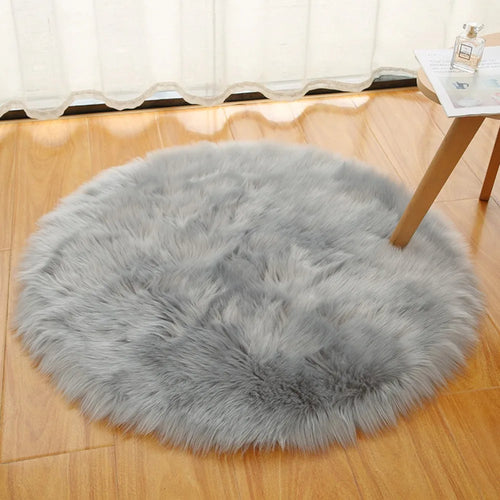 Round Polyester Chair Mat, Solid Faux Wool-Style Accent Rug, Vinyl Backing, 30/50/70 cm, Grey, White or Pink - product view 1
