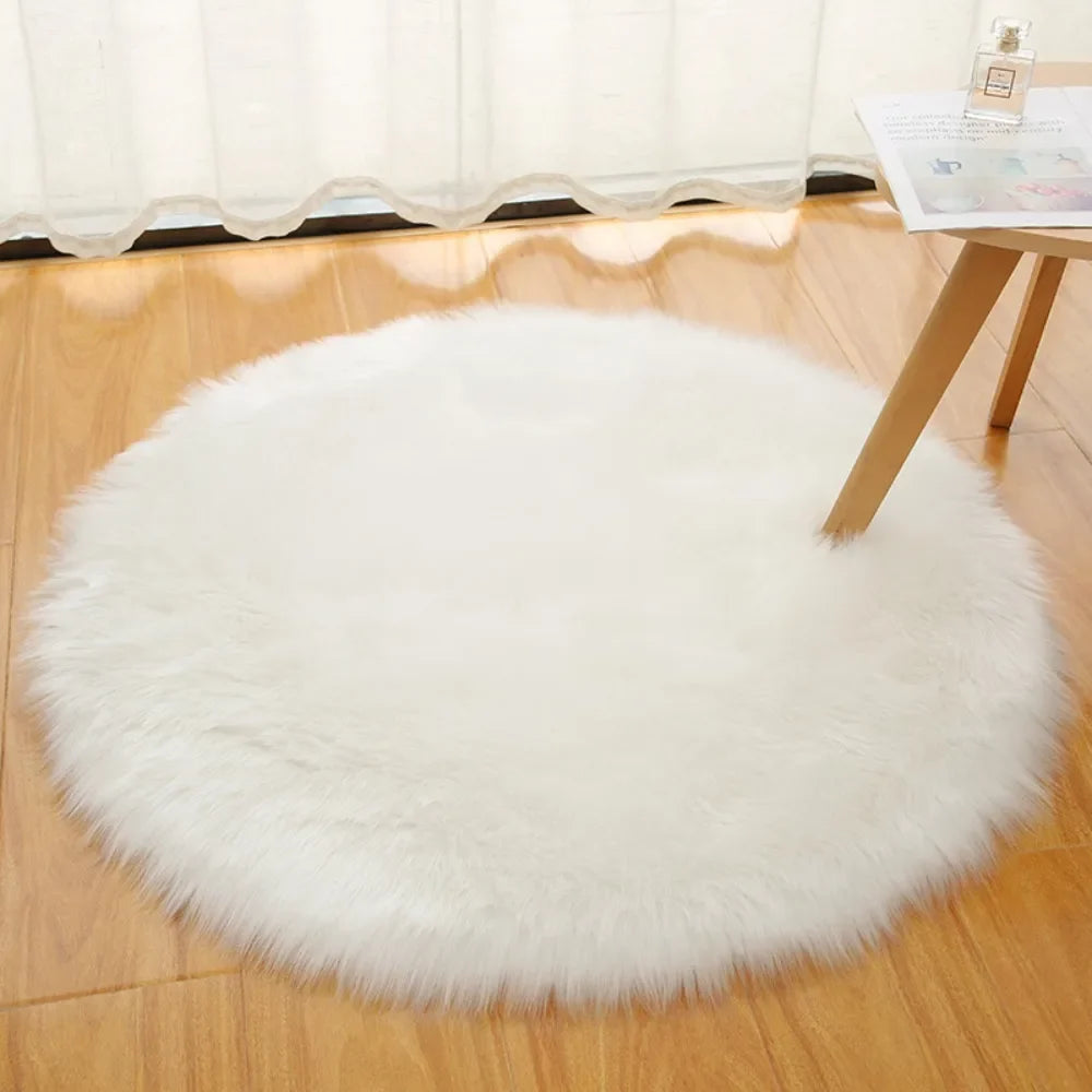 Round Polyester Chair Mat, Solid Faux Wool-Style Accent Rug, Vinyl Backing, 30/50/70 cm, Grey, White or Pink - product view 2