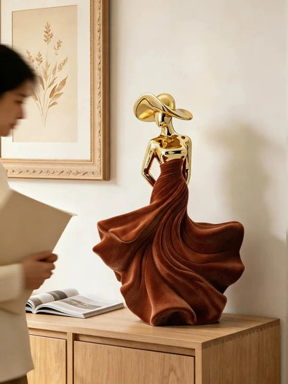 Modern Resin Figurine, Electroplated Decorative People Sculpture in Brown for Elegant Home Gift Display - product view 3