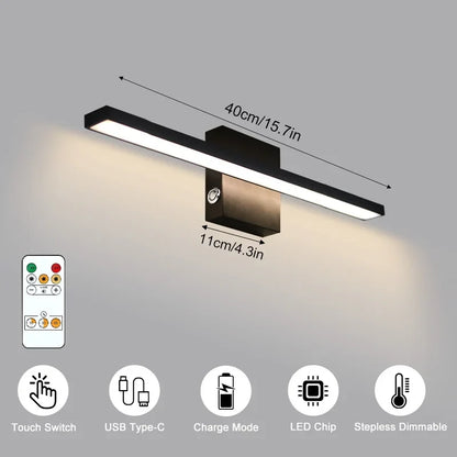 Rechargeable LED Picture Light, 6000mAh Battery, Remote and Touch Control, Dimmable Aluminum Wall Sconce, 40 or 60 cm - product view 1