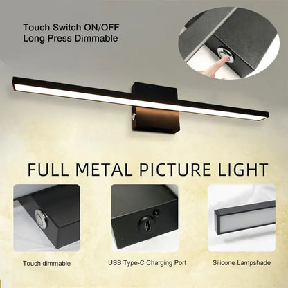 Rechargeable LED Picture Light, 6000mAh Battery, Remote and Touch Control, Dimmable Aluminum Wall Sconce, 40 or 60 cm - product view 4
