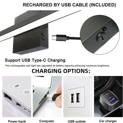Rechargeable LED Picture Light, 6000mAh Battery, Remote and Touch Control, Dimmable Aluminum Wall Sconce, 40 or 60 cm - product view 5
