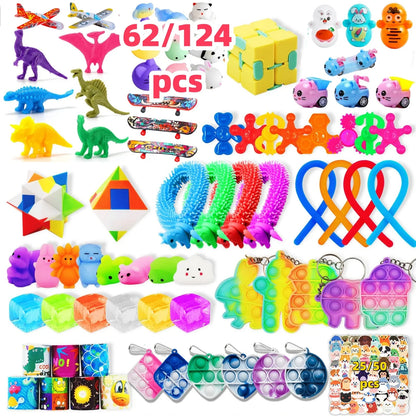 Kids' Party Favor Fidget Toys Bulk Set, 62 or 124 Pieces, Plastic Treasure Box Prizes and Stocking Stuffers - product view 1
