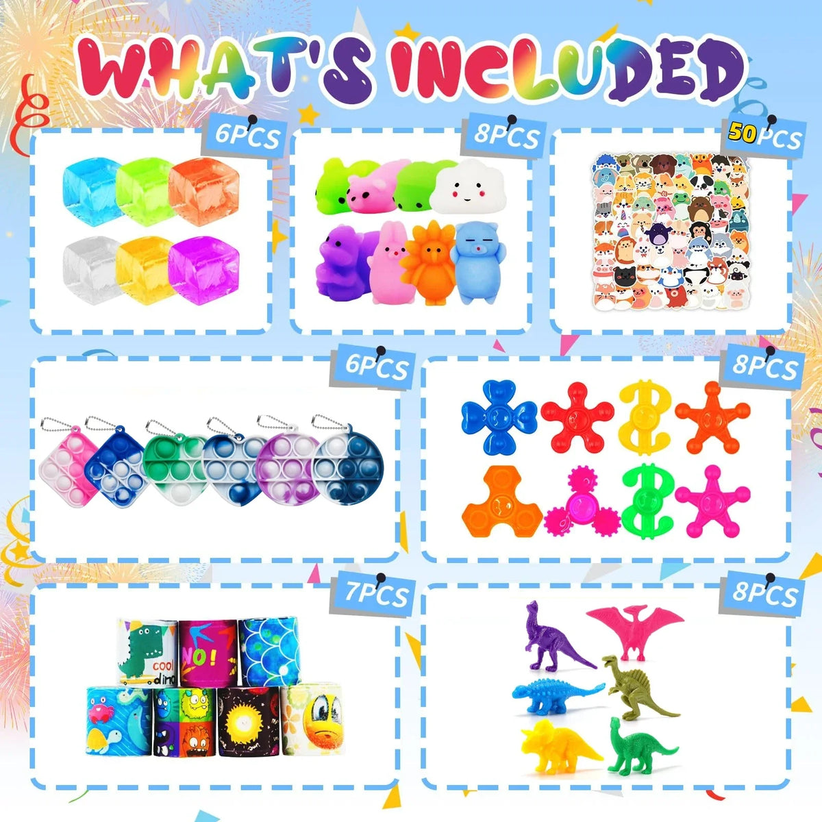 Kids' Party Favor Fidget Toys Bulk Set, 62 or 124 Pieces, Plastic Treasure Box Prizes and Stocking Stuffers - product view 3