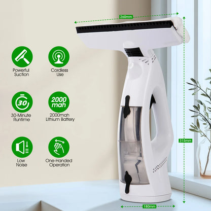 Cordless Window Vacuum Cleaner with Spray and Squeegee Head, Microfiber Cleaning Tool for Glass and Mirrors - product view 2