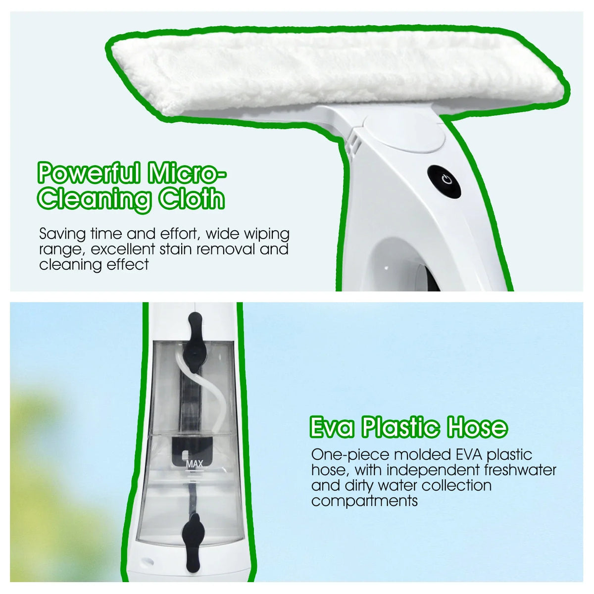 Cordless Window Vacuum Cleaner with Spray and Squeegee Head, Microfiber Cleaning Tool for Glass and Mirrors - product view 3