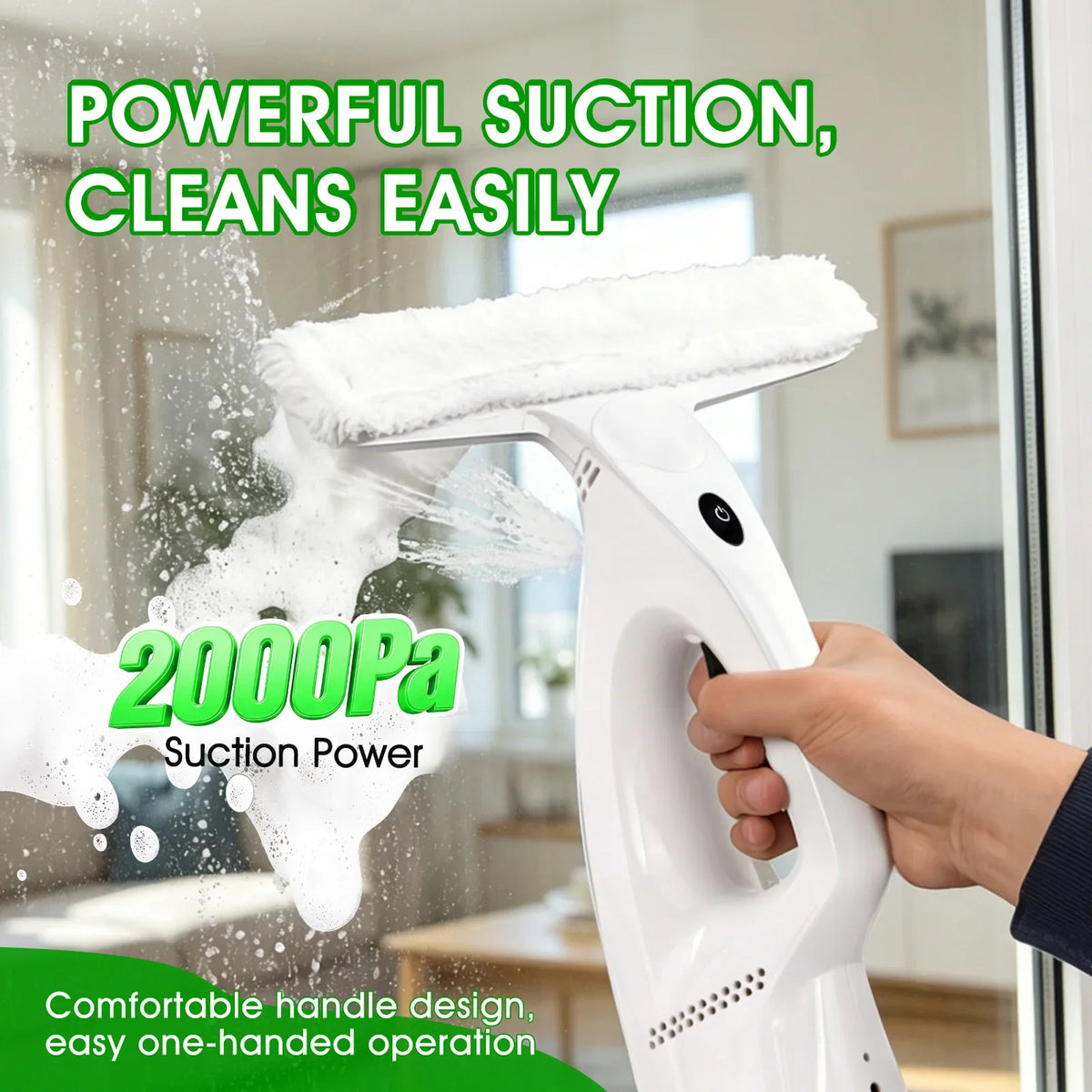 Cordless Window Vacuum Cleaner with Spray and Squeegee Head, Microfiber Cleaning Tool for Glass and Mirrors - product view 5