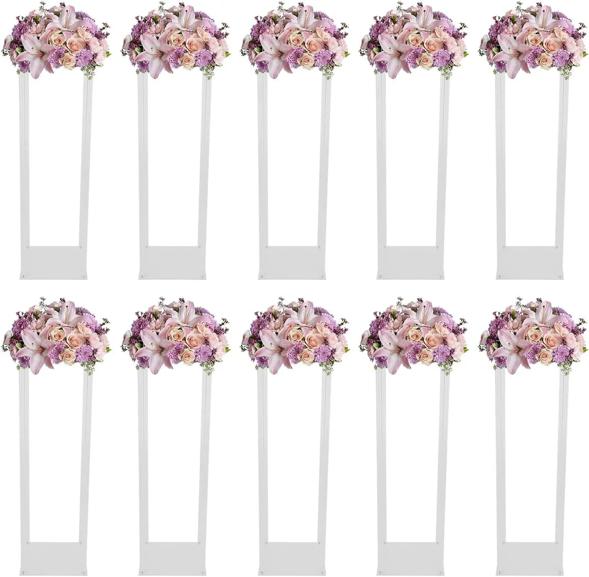Clear Plastic Floor Vase Stand Set, 10 Freestanding Rectangular Flower Stands, 80 cm Wedding and Event Décor - product view 1