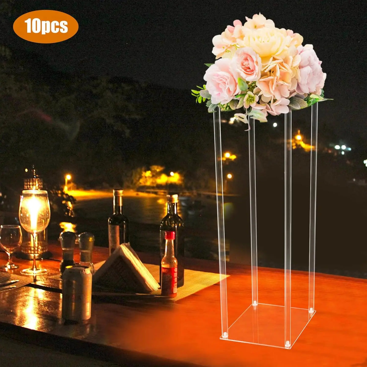 Clear Plastic Floor Vase Stand Set, 10 Freestanding Rectangular Flower Stands, 80 cm Wedding and Event Décor - product view 2