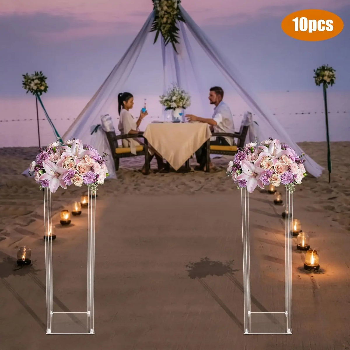 Clear Plastic Floor Vase Stand Set, 10 Freestanding Rectangular Flower Stands, 80 cm Wedding and Event Décor - product view 3