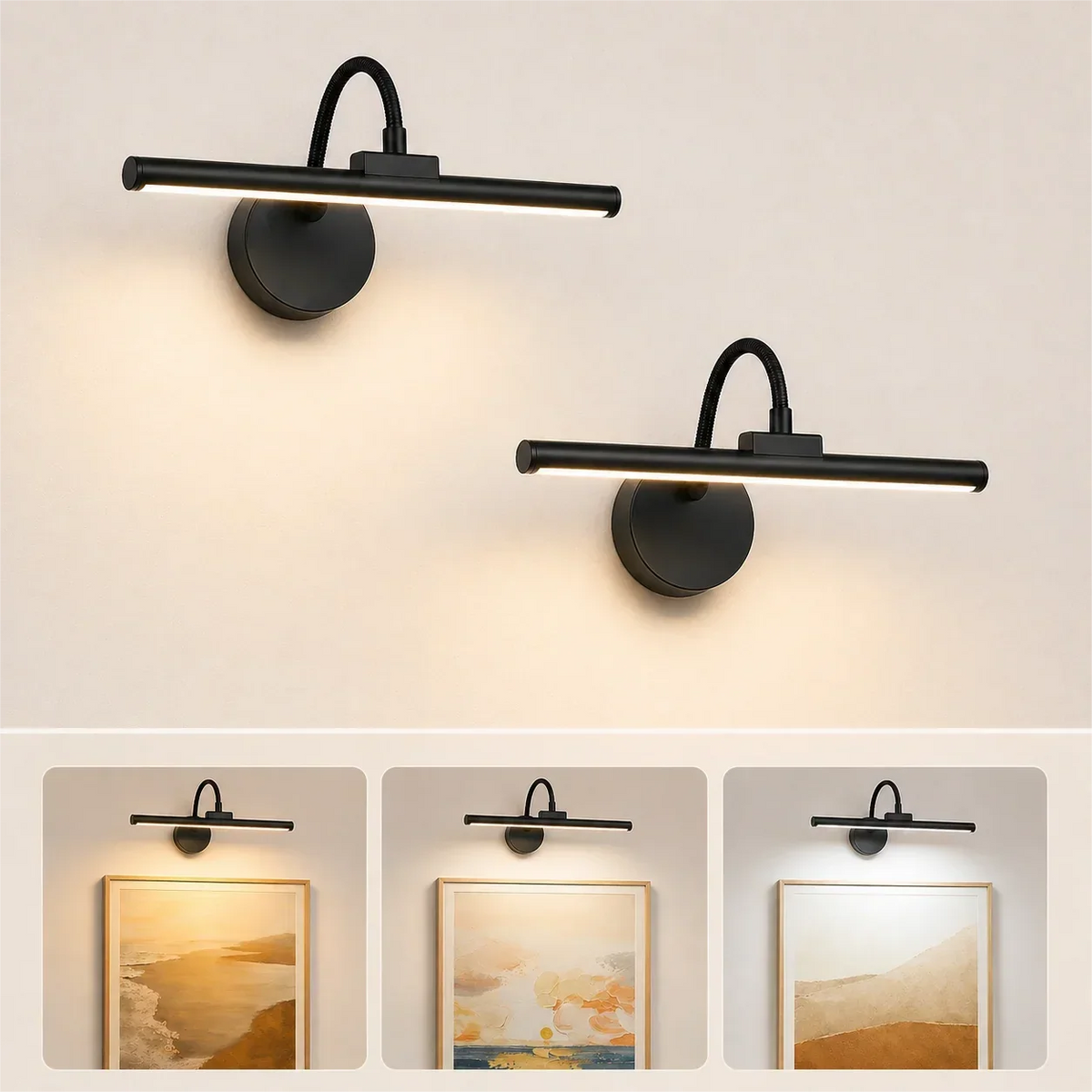 Rechargeable Picture Light, Wireless LED Wall Lamp with Remote Control, 360° Adjustable Magnetic Mount, 3 Color Dimming - product view 2