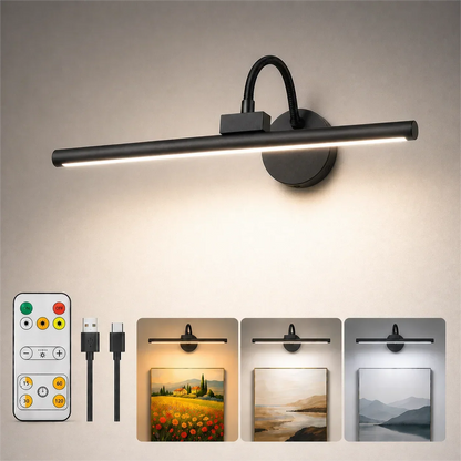 Rechargeable Picture Light, Wireless LED Wall Lamp with Remote Control, 360° Adjustable Magnetic Mount, 3 Color Dimming - product view 3