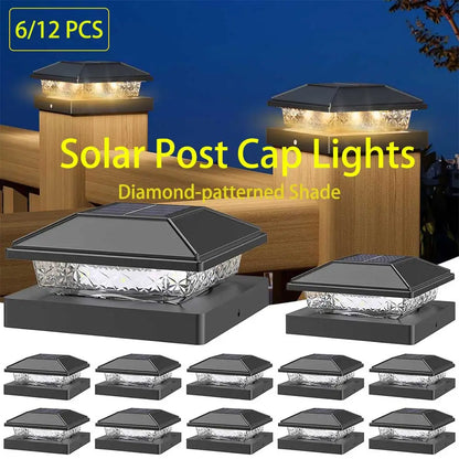 Solar Post Cap Light, Automatic Warm White LED, Waterproof Outdoor Garden Lighting for 4-Inch Fence and Deck Posts - product view 1