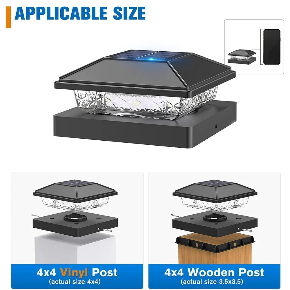 Solar Post Cap Light, Automatic Warm White LED, Waterproof Outdoor Garden Lighting for 4-Inch Fence and Deck Posts - product view 2
