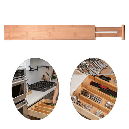 Bamboo Drawer Organizer Divider, Adjustable Spring-Fit Storage for Kitchen, Bathroom, Bedroom and Office Drawers - product view 1