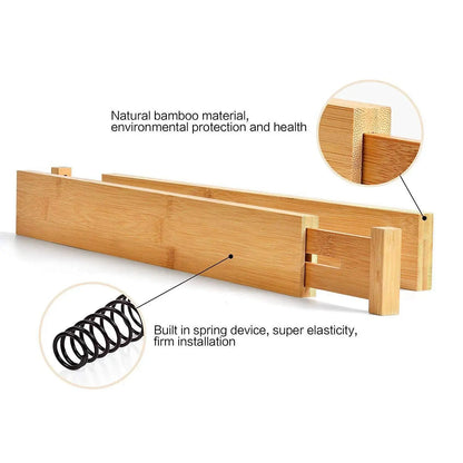 Bamboo Drawer Organizer Divider, Adjustable Spring-Fit Storage for Kitchen, Bathroom, Bedroom and Office Drawers - product view 3