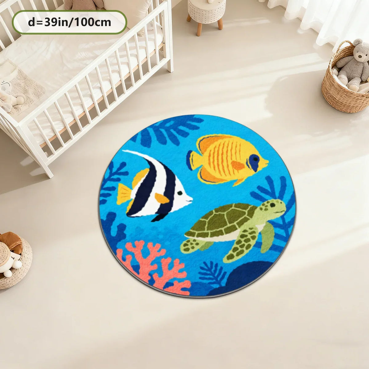 Round Kids Ocean Rug, Waterproof Printed Sea Life Playmat with Anti-Slip PVC Backing for Nursery and Playroom Floors - product view 3