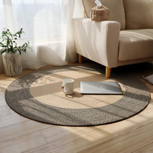 Round Jute Rug, Hand-Woven Geometric Braided Floor Mat with PVC Backing, Anti-Slip Natural Fiber Décor for Home - product view 1