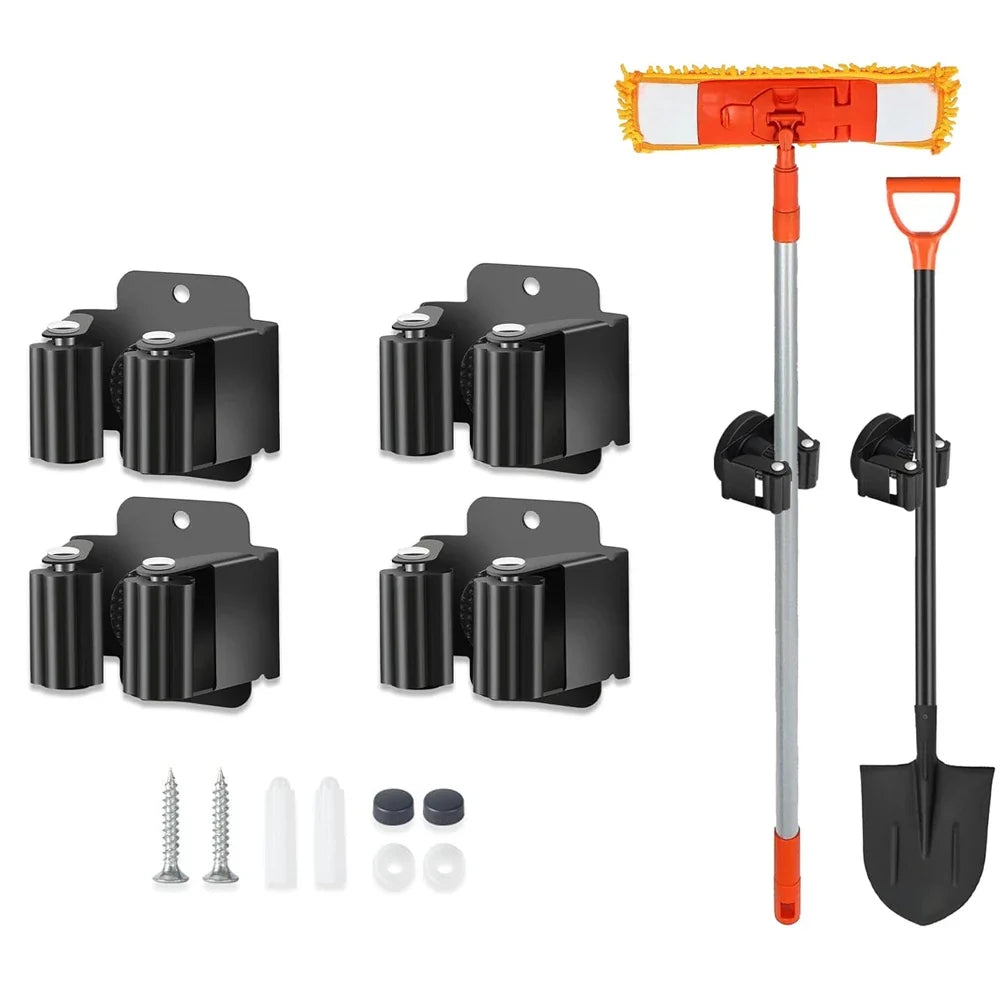 Wall-Mounted Broom Holder, Stainless Steel Mop and Tool Organizer with Screws, Multi-Use Storage for Home, Garage or Garden - product view 3