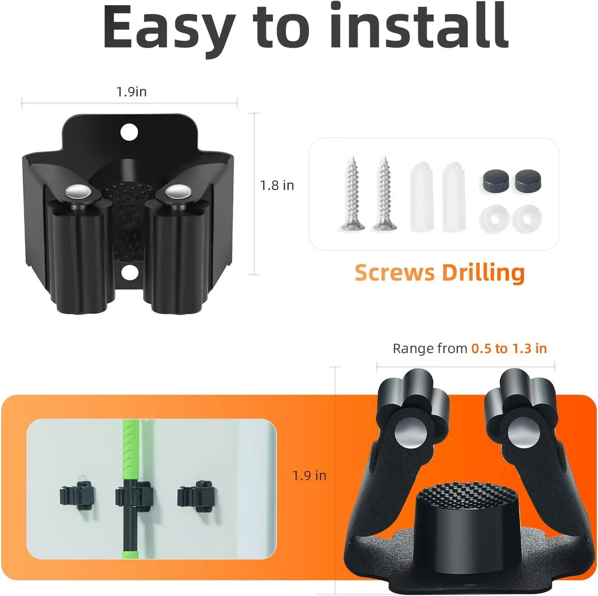 Wall-Mounted Broom Holder, Stainless Steel Mop and Tool Organizer with Screws, Multi-Use Storage for Home, Garage or Garden - product view 5