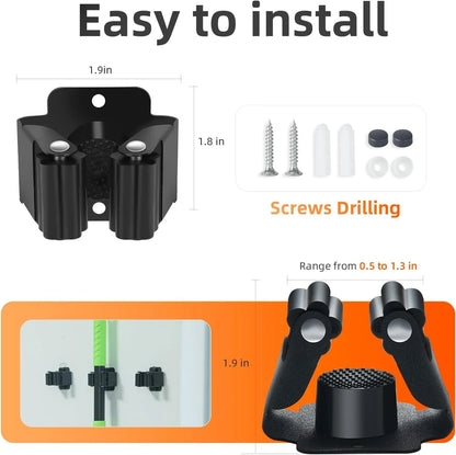 Wall-Mounted Broom Holder, Stainless Steel Mop and Tool Organizer with Screws, Multi-Use Storage for Home, Garage or Garden - product view 5