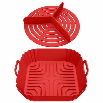2-in-1 Silicone Air Fryer Liner with 3-Compartment Divider, Reusable Non-Stick 8.3-Inch Square for 6-8 Qt Air Fryers - product view 3