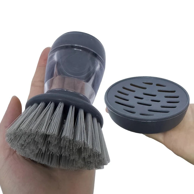 Soap Dispensing Dish Brush, Round Nylon Scrub Brush with Refillable Handle, Holder and Drip Tray for Kitchen Cleaning - product view 1