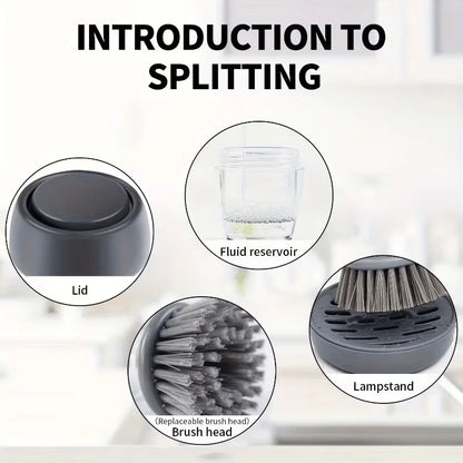 Soap Dispensing Dish Brush, Round Nylon Scrub Brush with Refillable Handle, Holder and Drip Tray for Kitchen Cleaning - product view 6