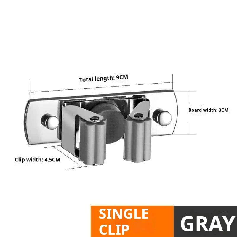 Stainless Steel Broom Wall Holder, 4 Clips and 5 Hooks, Wall-Mounted Kitchen Storage Rack for Cleaning Tools - product view 2
