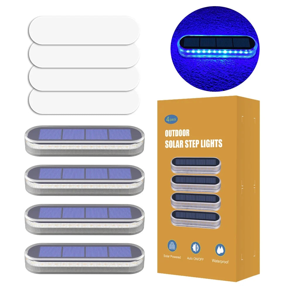 Solar LED Deck Lights, 4-Pack Blue Outdoor Step Lights, IP68 Waterproof, Rechargeable 1000mAh Battery for Stairs, Fence and Patio - product view 1