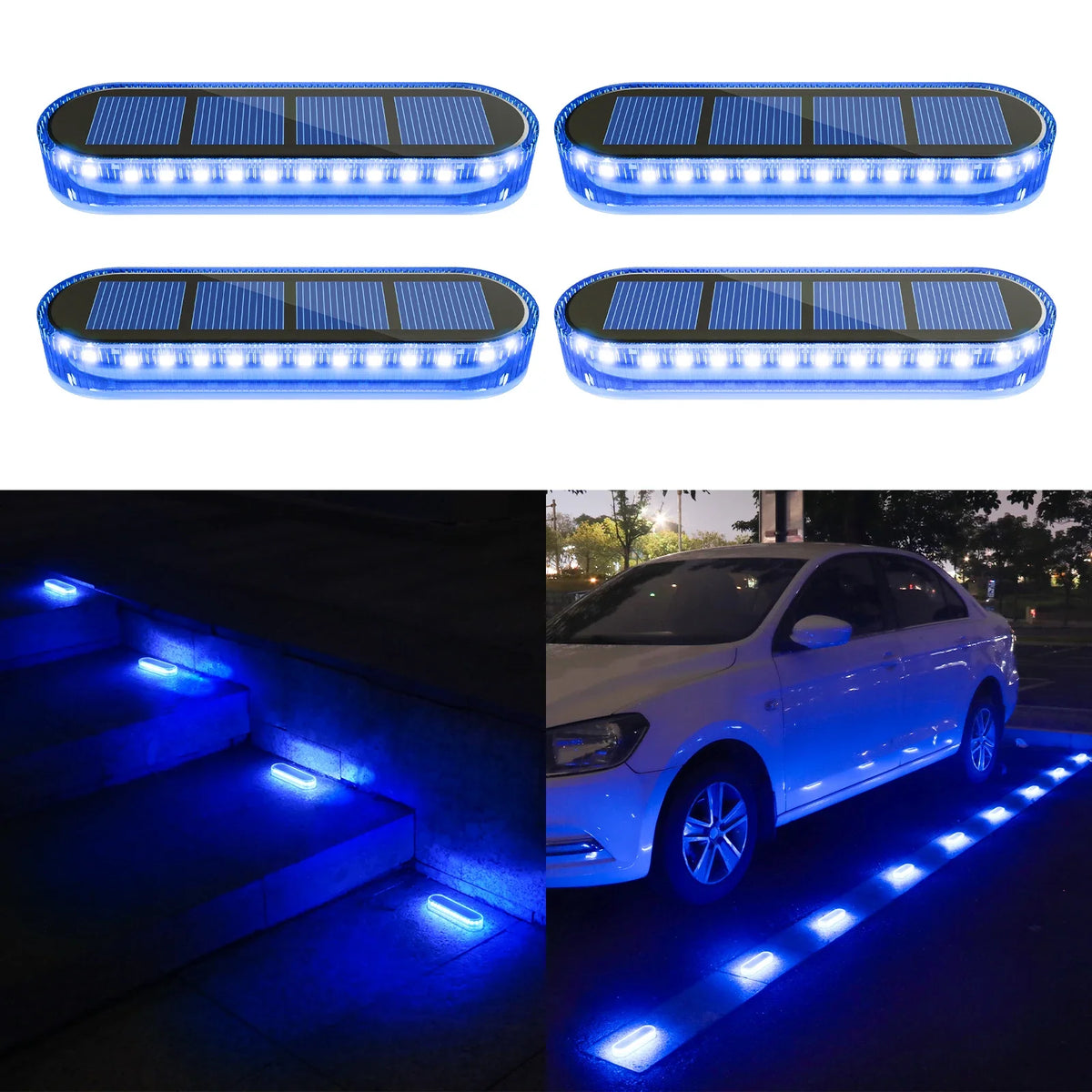 Solar LED Deck Lights, 4-Pack Blue Outdoor Step Lights, IP68 Waterproof, Rechargeable 1000mAh Battery for Stairs, Fence and Patio - product view 4