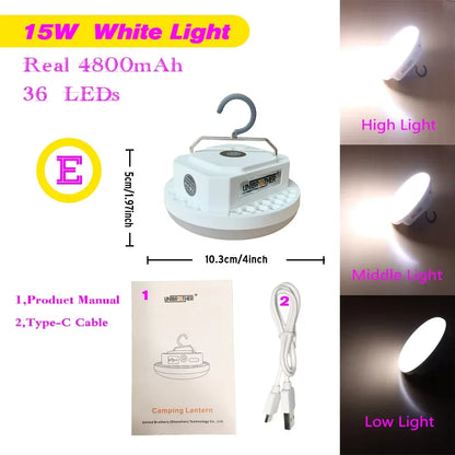 Rechargeable LED Camping Lantern, Magnetic Hook, USB and Type-C 2A Charging, 4 Light Levels, 15W or 30W Options - product view 3