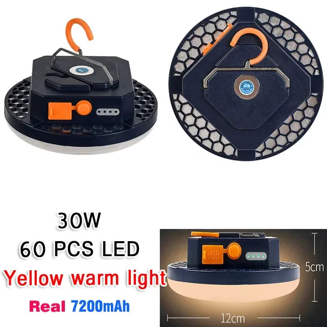 Rechargeable LED Camping Lantern, Magnetic Hook, USB and Type-C 2A Charging, 4 Light Levels, 15W or 30W Options - product view 4