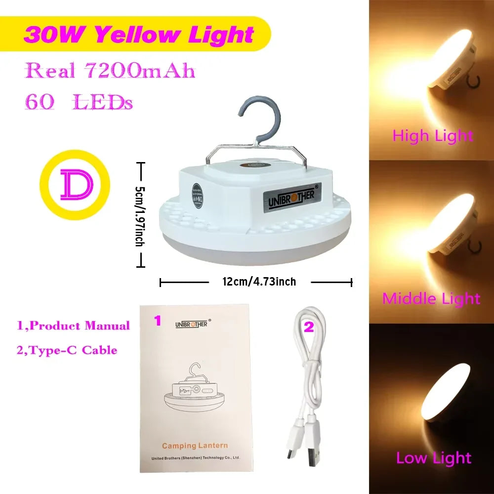 Rechargeable LED Camping Lantern, Magnetic Hook, USB and Type-C 2A Charging, 4 Light Levels, 15W or 30W Options - product view 5