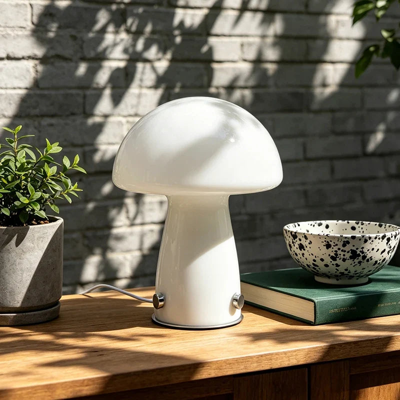 Glass Mushroom Table Lamp, Dimmable LED Bedside Light, 5V DC Modern Decorative Lamp for Bedroom, Study or Reading - product view 2