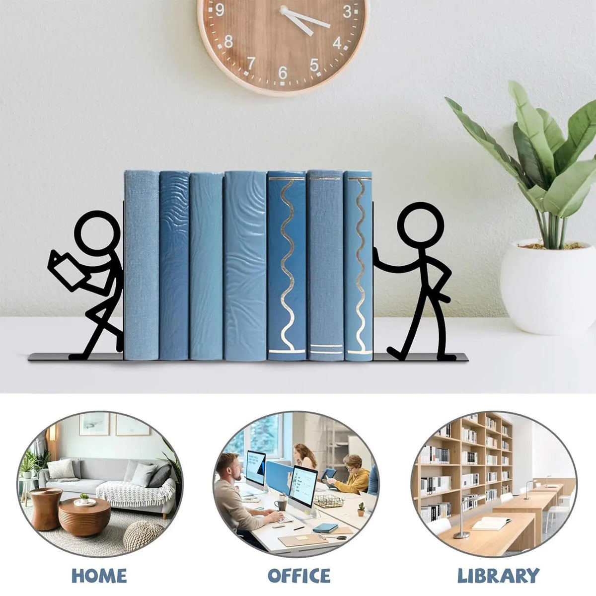 Metal Bookends for Heavy Books, Abstract Art Design, Non-Slip Base, Foldable Support for Home, Office and Study Shelves - product view 3