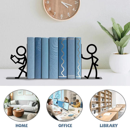 Metal Bookends for Heavy Books, Abstract Art Design, Non-Slip Base, Foldable Support for Home, Office and Study Shelves - product view 3