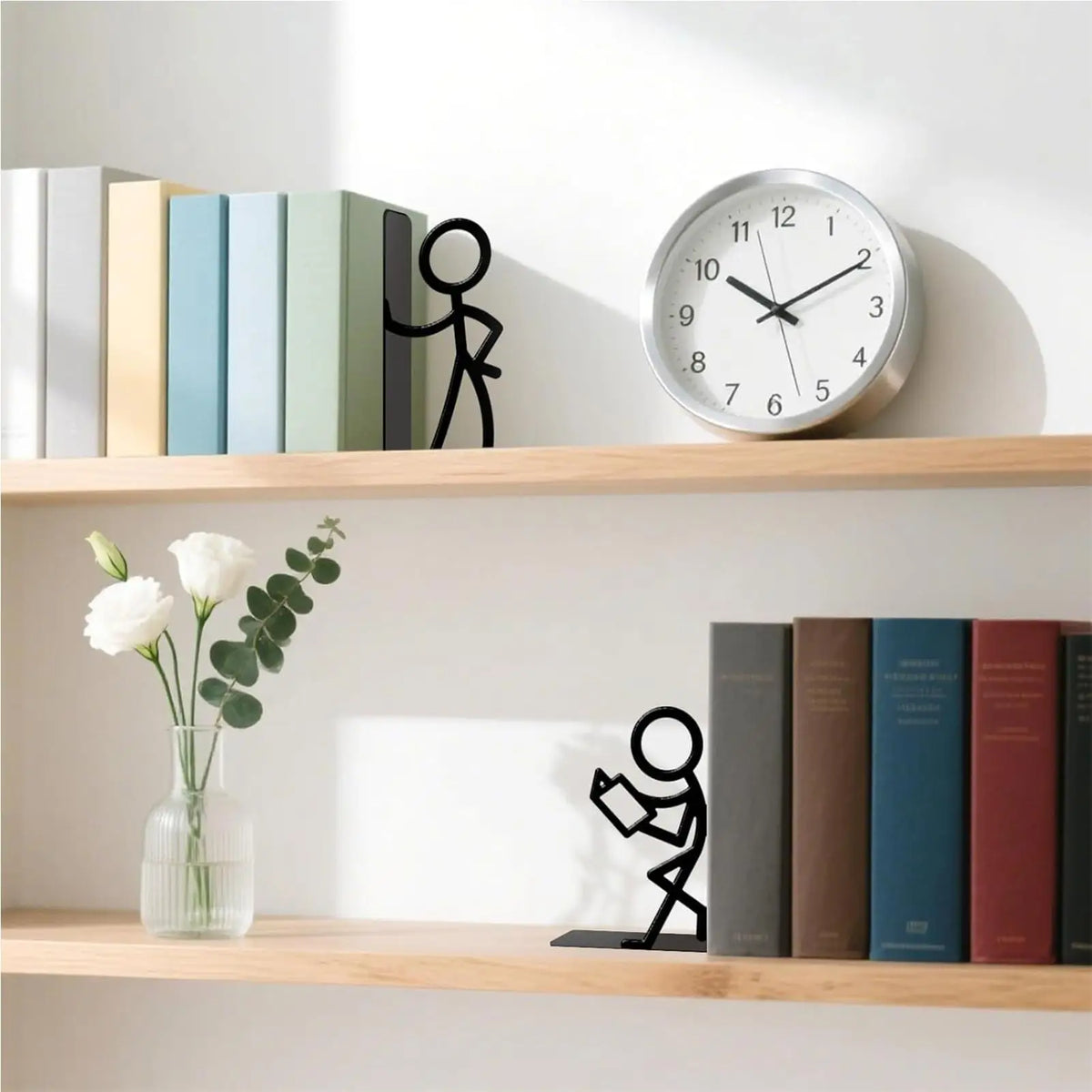 Metal Bookends for Heavy Books, Abstract Art Design, Non-Slip Base, Foldable Support for Home, Office and Study Shelves - product view 4
