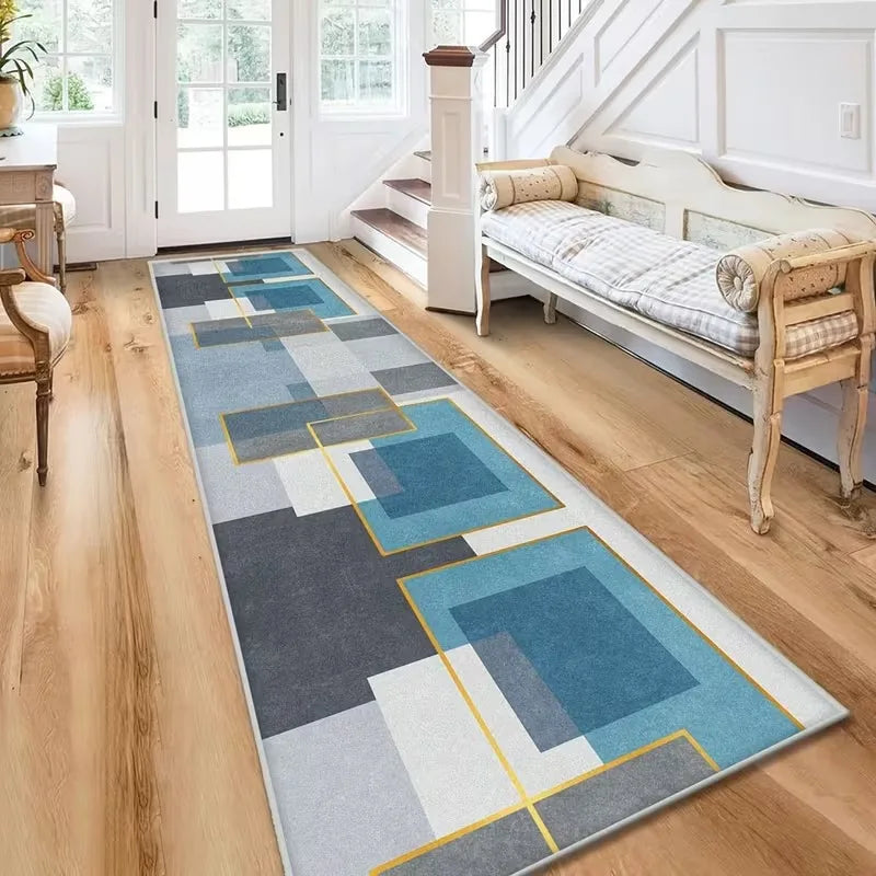 Blue Grey Floral Runner Rug, Machine Washable, Anti-Slip PVC Backing, Fade-Resistant Machine-Made Carpet for Hallways - product view 2