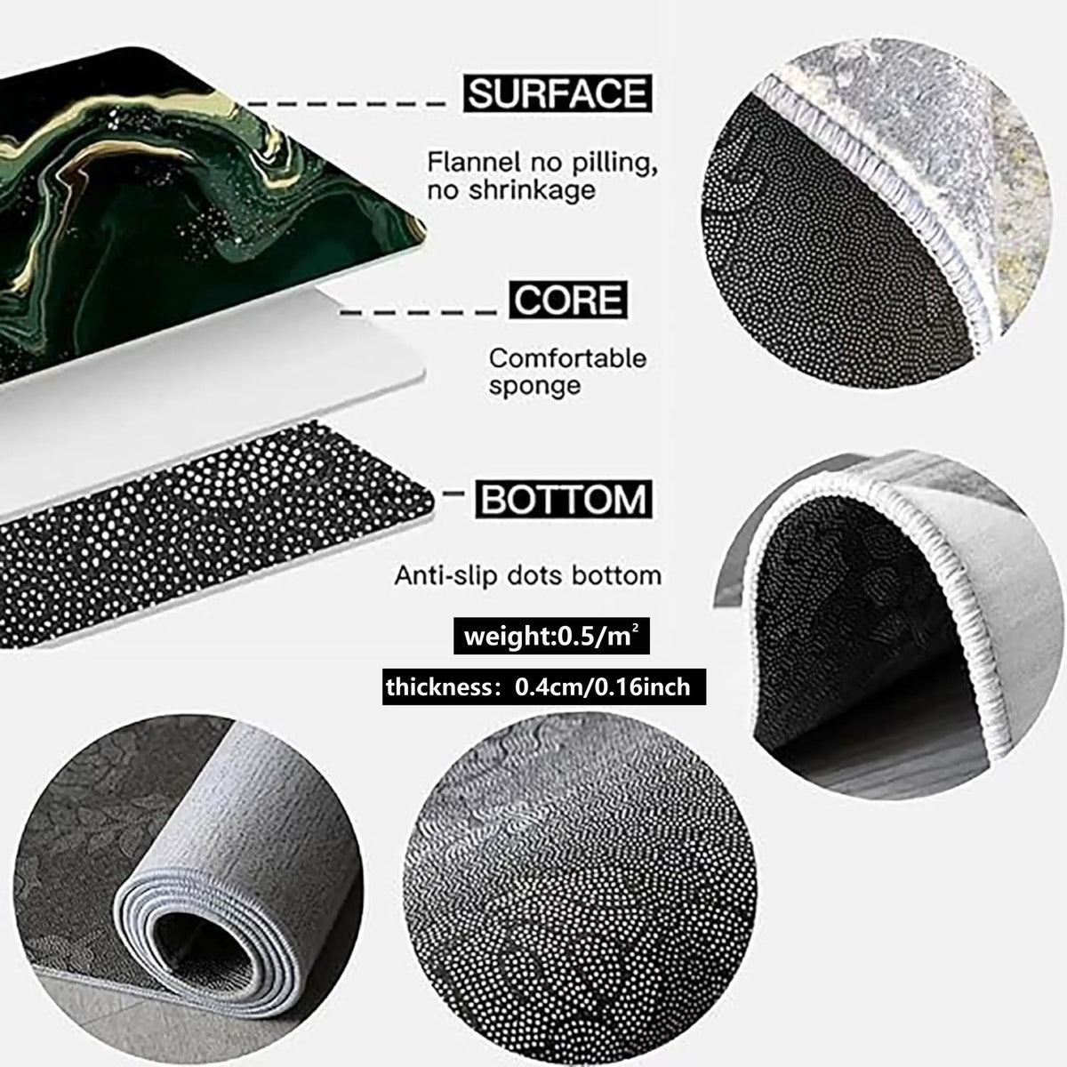 Blue Grey Floral Runner Rug, Machine Washable, Anti-Slip PVC Backing, Fade-Resistant Machine-Made Carpet for Hallways - product view 5