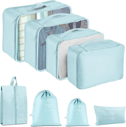 8-Piece Packing Cubes Set, Reusable Rectangular Polyester Travel Organizer Bags with Flat Pattern for Suitcases - product view 2
