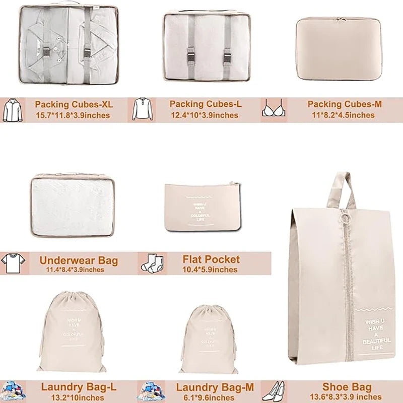8-Piece Packing Cubes Set, Reusable Rectangular Polyester Travel Organizer Bags with Flat Pattern for Suitcases - product view 5