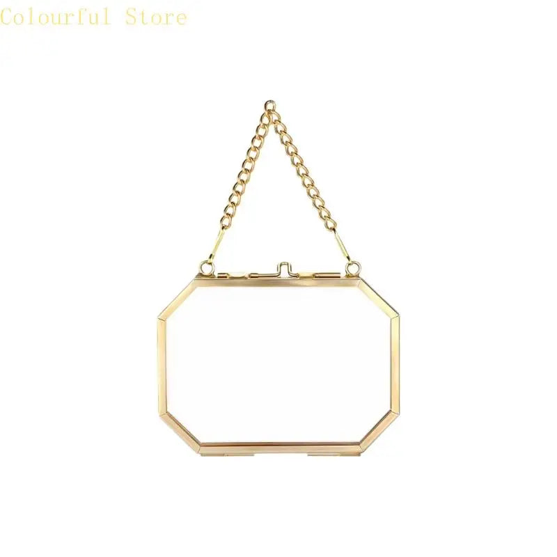 Octagonal Floating Photo Frame, Metal and Glass Pressed Flower Display, Geometric Hanging Picture Frame for Home Décor - product view 1