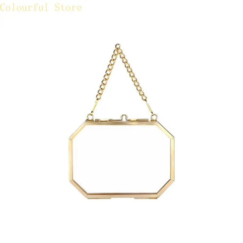 Octagonal Floating Photo Frame, Metal and Glass Pressed Flower Display, Geometric Hanging Picture Frame for Home Décor - product view 1