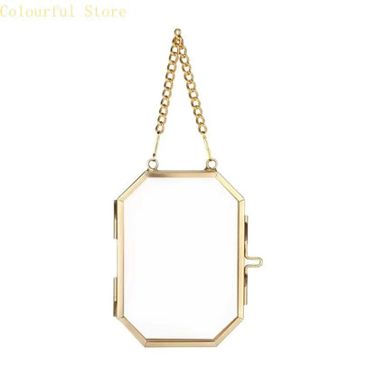 Octagonal Floating Photo Frame, Metal and Glass Pressed Flower Display, Geometric Hanging Picture Frame for Home Décor - product view 2